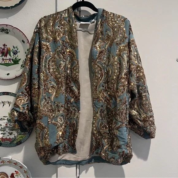 Anthropologie Glittering Gold Sequined Kimono - Picture 3 of 10